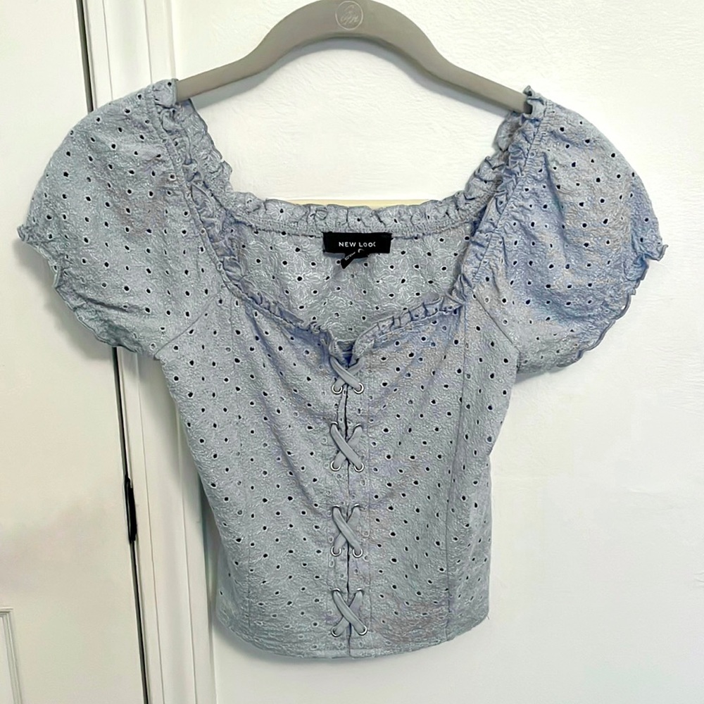 ASOS New Look Baby Blue Lace Up Eyelet Crop Top